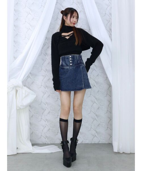 EATME(イートミー)の「コルセットデニムショートパンツ(セットアップ可能)(デニムパンツ・レディース・ブルー/アイボリー/ブラック・FREE)」の18枚目の写真
