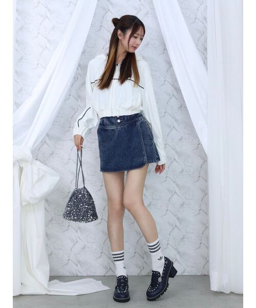 EATME(イートミー)の「コルセットデニムショートパンツ(セットアップ可能)(デニムパンツ・レディース・ブルー/アイボリー/ブラック・FREE)」の21枚目の写真