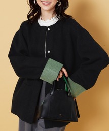 配色デザインふんわりニットジャケット