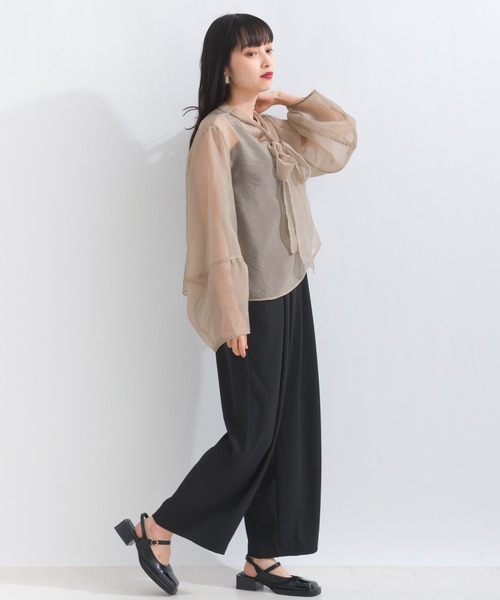 terrace(テラス)の「オーガンジーボウタイブラウス(シャツ/ブラウス・レディース・ブラック/アイボリー/グレイッシュベージュ・MEDIUM)」の6枚目の写真