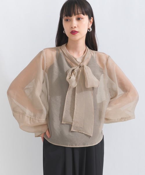 terrace(テラス)の「オーガンジーボウタイブラウス(シャツ/ブラウス・レディース・ブラック/アイボリー/グレイッシュベージュ・MEDIUM)」の4枚目の写真
