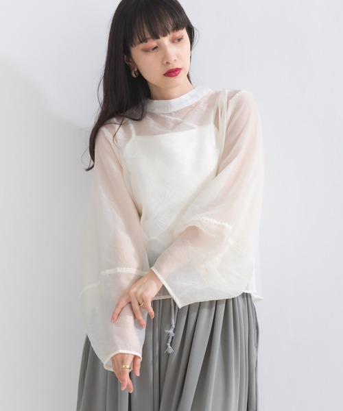 terrace(テラス)の「オーガンジーボウタイブラウス(シャツ/ブラウス・レディース・ブラック/アイボリー/グレイッシュベージュ・MEDIUM)」の7枚目の写真