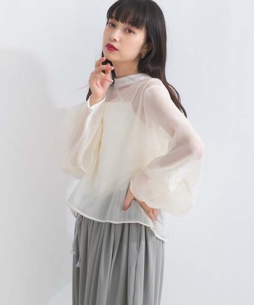 terrace(テラス)の「オーガンジーボウタイブラウス(シャツ/ブラウス・レディース・ブラック/アイボリー/グレイッシュベージュ・MEDIUM)」の8枚目の写真