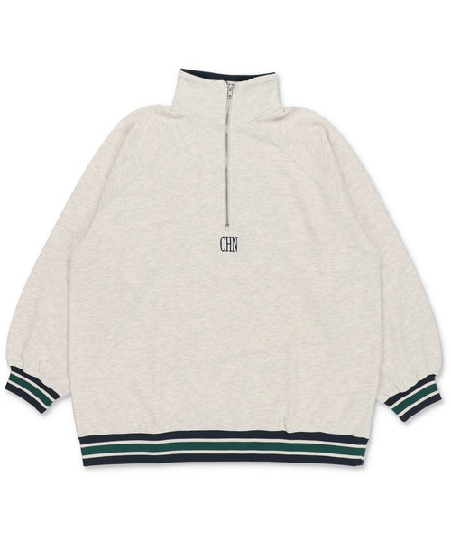 SPINNS（スピンズ）の「ワンポイント刺繍ラインリブ ハーフジップビッグスウェット（スウェット・レディース・オフホワイト/スミクロ/オートミール/ネイビー・ONESIZE）」の3枚目の写真