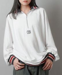 SPINNS | ワンポイント刺繍ラインリブ ハーフジップビッグスウェット(スウェット)