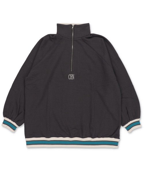 SPINNS（スピンズ）の「ワンポイント刺繍ラインリブ ハーフジップビッグスウェット（スウェット・レディース・オフホワイト/スミクロ/オートミール/ネイビー・ONESIZE）」の16枚目の写真