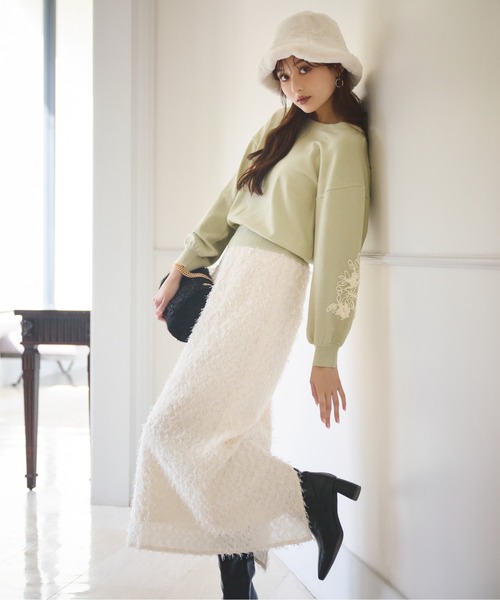 PROPORTION BODY DRESSING(プロポーションボディドレッシング)の「バイカラーリボン刺繍ニット / 1214270116(ニット/セーター・レディース・ライトグリーン/ブラック/グレー・SMALL/MEDIUM)」の3枚目の写真