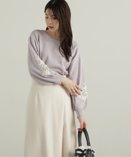 PROPORTION BODY DRESSING(プロポーションボディドレッシング)の「バイカラーリボン刺繍ニット / 1214270116(ニット/セーター・レディース・ライトグリーン/ブラック/グレー・SMALL/MEDIUM)」の11枚目の写真