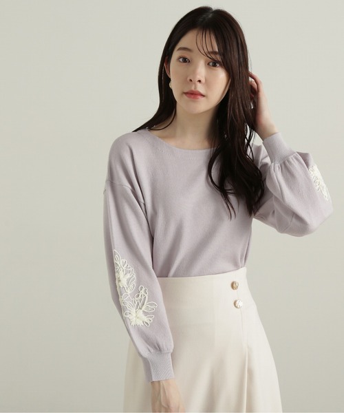 PROPORTION BODY DRESSING(プロポーションボディドレッシング)の「バイカラーリボン刺繍ニット / 1214270116(ニット/セーター・レディース・ライトグリーン/ブラック/グレー・SMALL/MEDIUM)」の14枚目の写真
