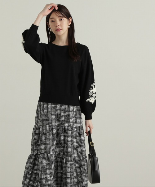 PROPORTION BODY DRESSING(プロポーションボディドレッシング)の「バイカラーリボン刺繍ニット / 1214270116(ニット/セーター・レディース・ライトグリーン/ブラック/グレー・SMALL/MEDIUM)」の5枚目の写真
