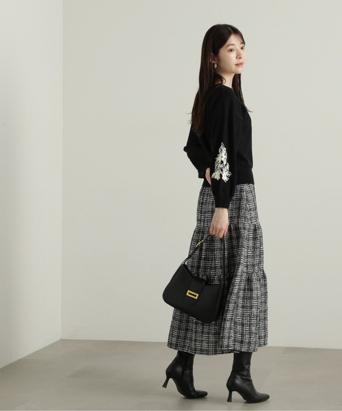 PROPORTION BODY DRESSING(プロポーションボディドレッシング)の「バイカラーリボン刺繍ニット / 1214270116(ニット/セーター・レディース・ライトグリーン/ブラック/グレー・SMALL/MEDIUM)」の6枚目の写真