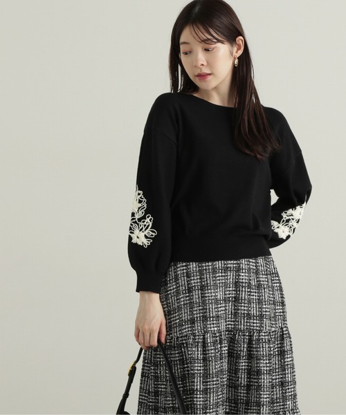 PROPORTION BODY DRESSING(プロポーションボディドレッシング)の「バイカラーリボン刺繍ニット / 1214270116(ニット/セーター・レディース・ライトグリーン/ブラック/グレー・SMALL/MEDIUM)」の7枚目の写真