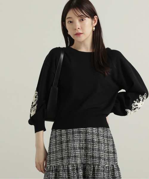 PROPORTION BODY DRESSING(プロポーションボディドレッシング)の「バイカラーリボン刺繍ニット / 1214270116(ニット/セーター・レディース・ライトグリーン/ブラック/グレー・SMALL/MEDIUM)」の8枚目の写真