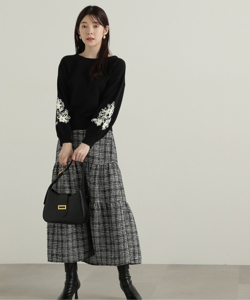 PROPORTION BODY DRESSING(プロポーションボディドレッシング)の「バイカラーリボン刺繍ニット / 1214270116(ニット/セーター・レディース・ライトグリーン/ブラック/グレー・SMALL/MEDIUM)」の9枚目の写真
