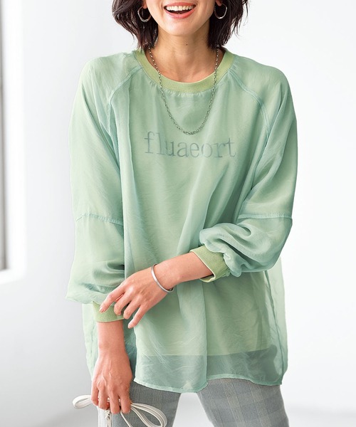 BELLUNA PLUS(ベルーナ)の「シアー重ねロゴデザインプルオーバー(Tシャツ/カットソー・レディース・ピンク系/ミント/アイボリー系・X-LARGE/LARGE/MEDIUM)」の2枚目の写真