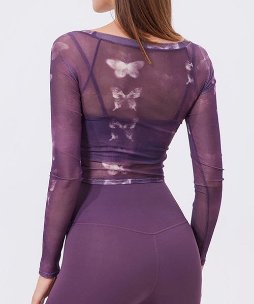 ［極美品］emmiyoga ヨガウェアセットアップ　花柄パープル ピラティス 極美品］emmiyoga ヨガウェアセットアップ 花柄パープル
