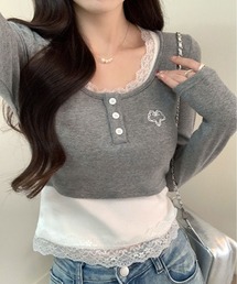 レイヤード風 ショート丈 リブカットソー