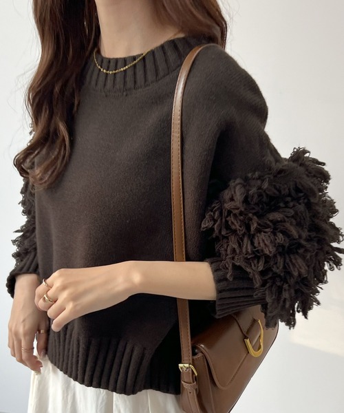 Futier land（フューティアランド）の「存在感に目が留まる。袖フリンジニットプルオーバー（ニット/セーター・レディース・アイボリー/ブラウン/チャコールグレー・FREE）」の20枚目の写真