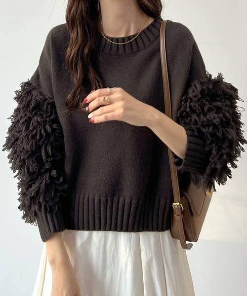 Futier land（フューティアランド）の「存在感に目が留まる。袖フリンジニットプルオーバー（ニット/セーター・レディース・アイボリー/ブラウン/チャコールグレー・FREE）」の21枚目の写真