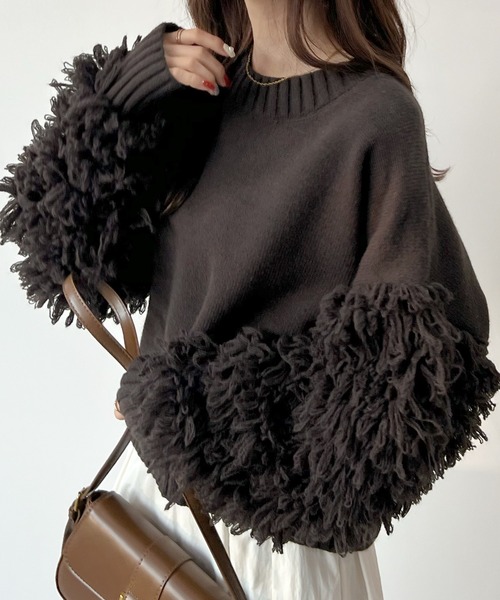 Futier land（フューティアランド）の「存在感に目が留まる。袖フリンジニットプルオーバー（ニット/セーター・レディース・アイボリー/ブラウン/チャコールグレー・FREE）」の22枚目の写真