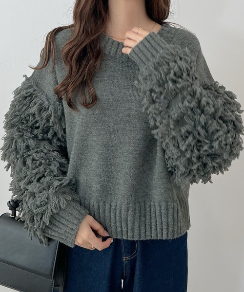 Futier land（フューティアランド）の「存在感に目が留まる。袖フリンジニットプルオーバー（ニット/セーター・レディース・アイボリー/ブラウン/チャコールグレー・FREE）」の10枚目の写真