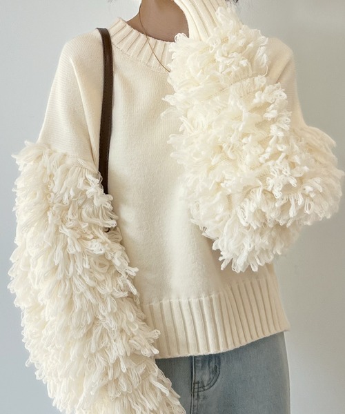 Futier land（フューティアランド）の「存在感に目が留まる。袖フリンジニットプルオーバー（ニット/セーター・レディース・アイボリー/ブラウン/チャコールグレー・FREE）」の14枚目の写真