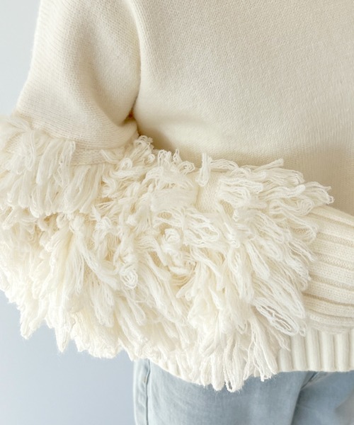 Futier land（フューティアランド）の「存在感に目が留まる。袖フリンジニットプルオーバー（ニット/セーター・レディース・アイボリー/ブラウン/チャコールグレー・FREE）」の15枚目の写真