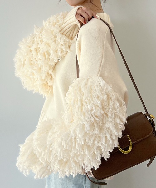 Futier land（フューティアランド）の「存在感に目が留まる。袖フリンジニットプルオーバー（ニット/セーター・レディース・アイボリー/ブラウン/チャコールグレー・FREE）」の18枚目の写真