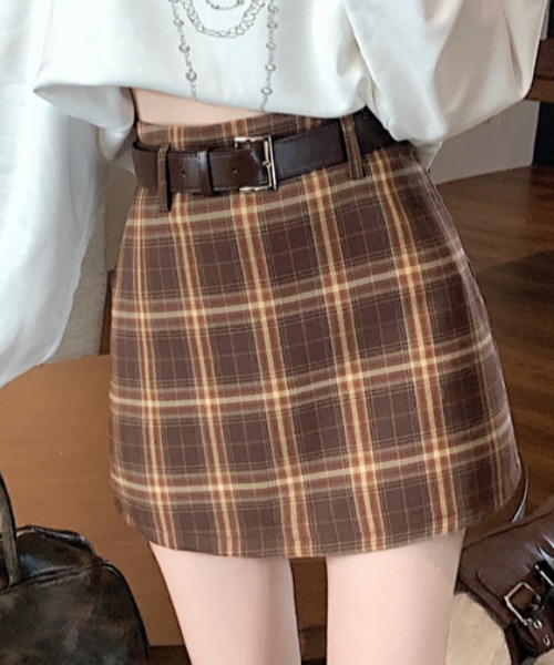 Vipoa(ヴィポア)の「チェック柄ミニスカート(スカート・レディース・ブラウン/レッド・FREE)」の12枚目の写真