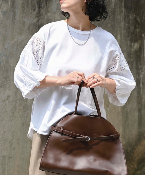 ＆HALF（アンドハーフ）の「インド綿袖刺繍デザイントップス（インド綿.インドコットン.コットン100%,綿100%）（Tシャツ/カットソー・レディース・ブラック/イエロー/ミント/ロイヤルブルー/オフホワイト・M/L）」の6枚目の写真