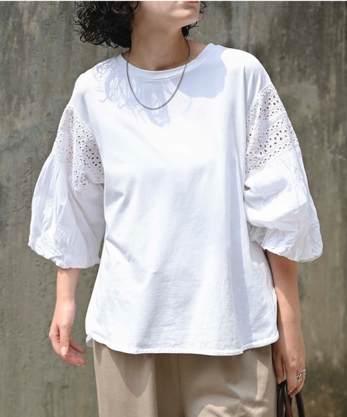 ＆HALF（アンドハーフ）の「インド綿袖刺繍デザイントップス（インド綿.インドコットン.コットン100%,綿100%）（Tシャツ/カットソー・レディース・ブラック/イエロー/ミント/ロイヤルブルー/オフホワイト・M/L）」の11枚目の写真