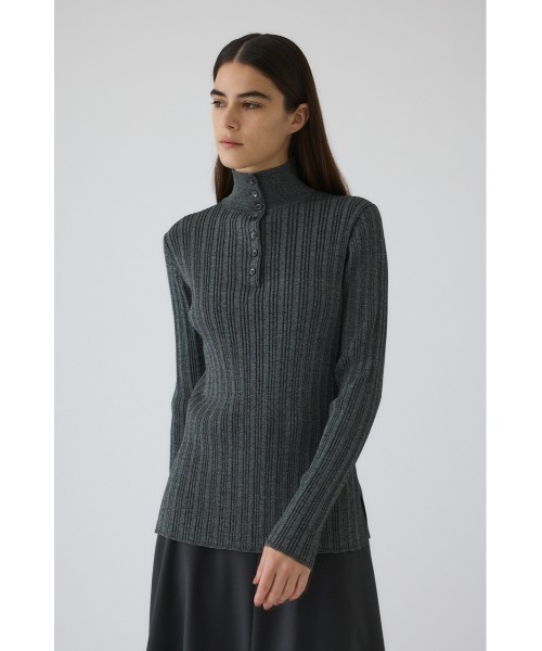Open collar rib knit tops オープンカラーリブニットトップス（ニット
