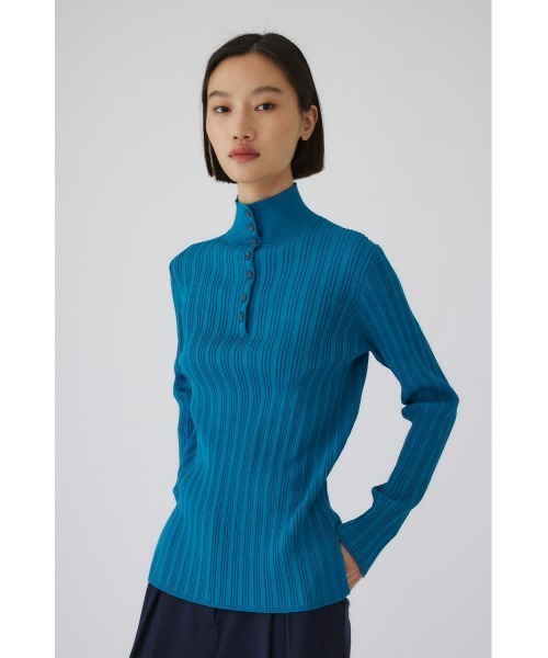 Open collar rib knit tops オープンカラーリブニットトップス（ニット