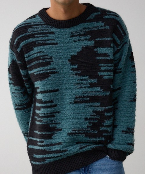 AZUL by moussy（アズールバイマウジー）の「モザイクジャガードニット（ニット/セーター・メンズ・ピンク系その他/ブラック系その他/ホワイト系その他/グリーン系その他・FREE）」の3枚目の写真