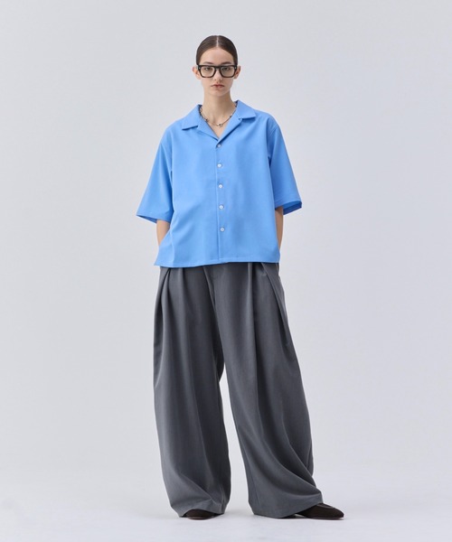 AURALEE 24SS ハーフスリーブシャツ サックス AURALEE＞ OPEN COLLAR HALF SLEEVED SHIRT/ハーフスリーブ