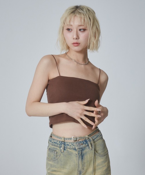 ENVYM（アンビー）の「テレコカップインショートキャミソール（キャミソール・レディース・ブラウン/ホワイト・FREE）」の2枚目の写真