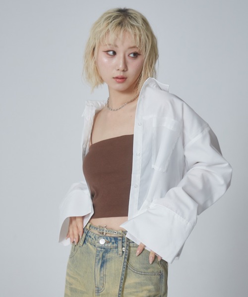 ENVYM（アンビー）の「テレコカップインショートキャミソール（キャミソール・レディース・ブラウン/ホワイト・FREE）」の9枚目の写真