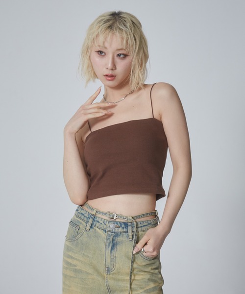 ENVYM（アンビー）の「テレコカップインショートキャミソール（キャミソール・レディース・ブラウン/ホワイト・FREE）」の4枚目の写真