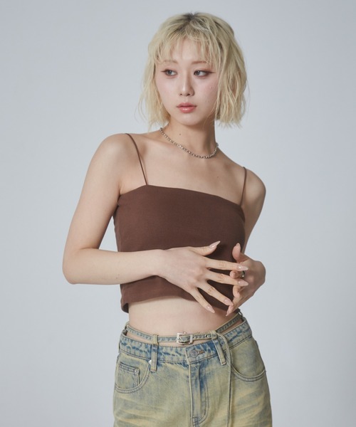 ENVYM（アンビー）の「テレコカップインショートキャミソール（キャミソール・レディース・ブラウン/ホワイト・FREE）」の5枚目の写真