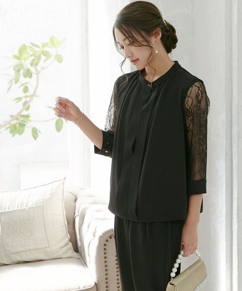 Jolie et Jolie（ジョリーエジョリー）の「フロントプリーツブラウス＋サルエルパンツセットアップドレス（パンツドレス・レディース・ブラック/モカ/ネイビー・M/L/LL/3L/5L/4L）」の21枚目の写真