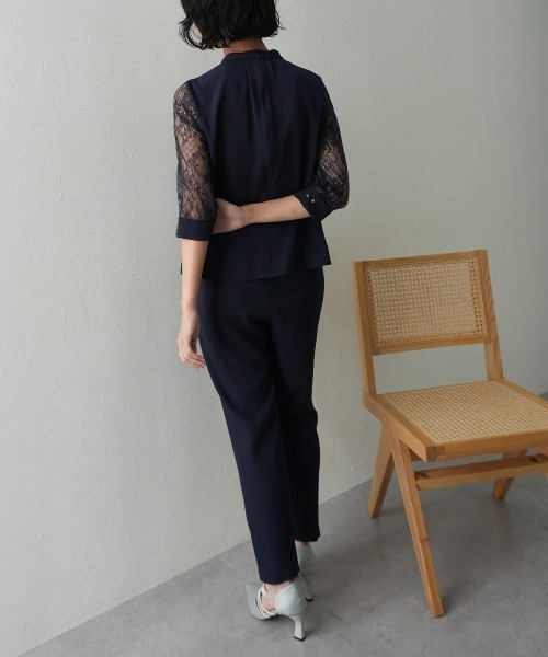 Jolie et Jolie（ジョリーエジョリー）の「フロントプリーツブラウス＋サルエルパンツセットアップドレス（パンツドレス・レディース・ブラック/モカ/ネイビー・M/L/LL/3L/5L/4L）」の10枚目の写真