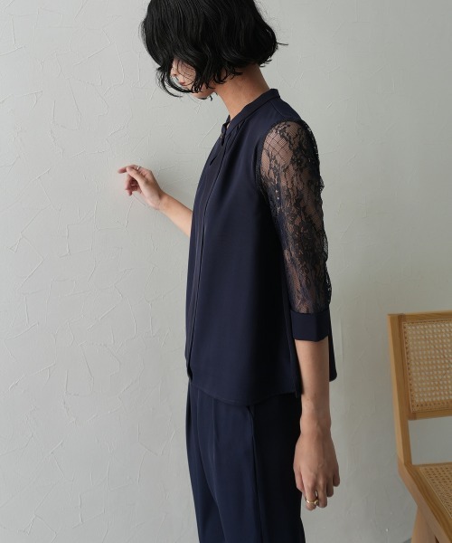 Jolie et Jolie（ジョリーエジョリー）の「フロントプリーツブラウス＋サルエルパンツセットアップドレス（パンツドレス・レディース・ブラック/モカ/ネイビー・M/L/LL/3L/5L/4L）」の15枚目の写真