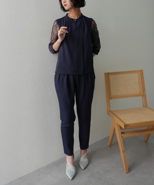 Jolie et Jolie（ジョリーエジョリー）の「フロントプリーツブラウス＋サルエルパンツセットアップドレス（パンツドレス・レディース・ブラック/モカ/ネイビー・M/L/LL/3L/5L/4L）」の18枚目の写真