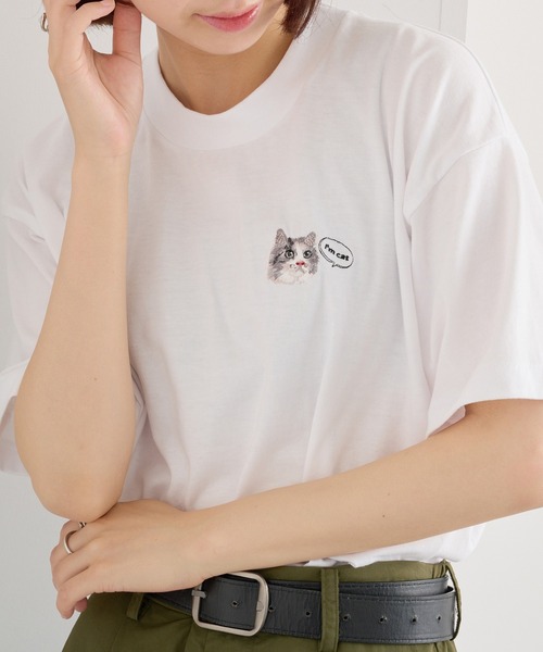 SETUP7（セットアップセブン）の「【I'm cat】ワンポイント猫刺繍Tシャツ ネコTシャツ（Tシャツ/カットソー・レディース・ホワイト/ホワイト系その他3/ブラック系1/ブラック系その他4/ホワイト系その他2/ホワイト系その他4/ブラック系その他3/ホワイト系1/ブラック/ブラック系その他2・S/M）」の5枚目の写真