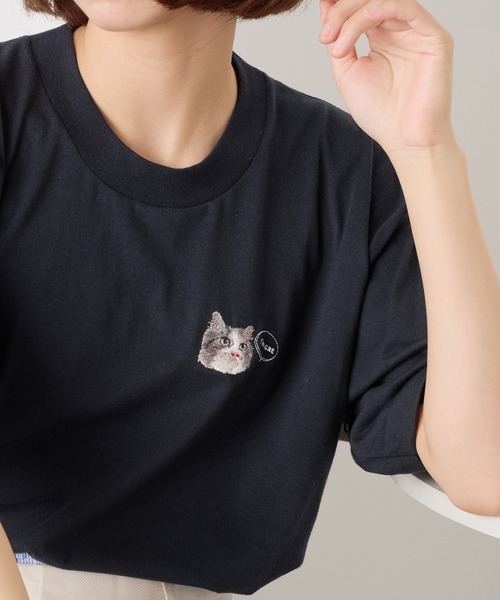 SETUP7（セットアップセブン）の「【I'm cat】ワンポイント猫刺繍Tシャツ ネコTシャツ（Tシャツ/カットソー・レディース・ホワイト/ホワイト系その他3/ブラック系1/ブラック系その他4/ホワイト系その他2/ホワイト系その他4/ブラック系その他3/ホワイト系1/ブラック/ブラック系その他2・S/M）」の10枚目の写真