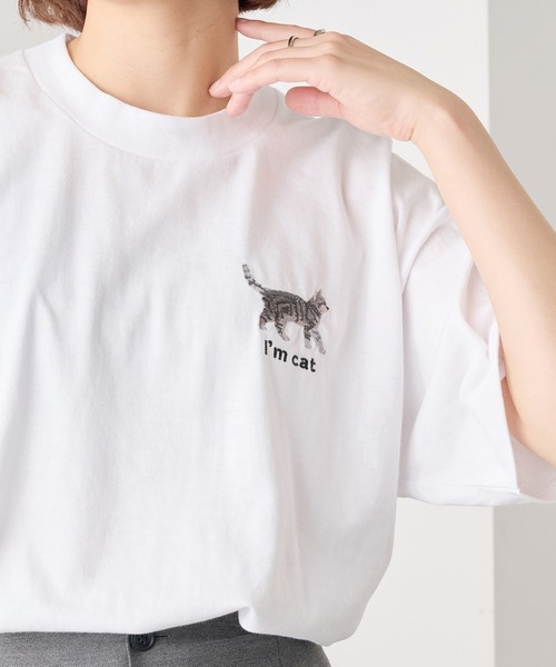 SETUP7（セットアップセブン）の「【I'm cat】ワンポイント猫刺繍Tシャツ ネコTシャツ（Tシャツ/カットソー・レディース・ホワイト/ホワイト系その他3/ブラック系1/ブラック系その他4/ホワイト系その他2/ホワイト系その他4/ブラック系その他3/ホワイト系1/ブラック/ブラック系その他2・S/M）」の3枚目の写真