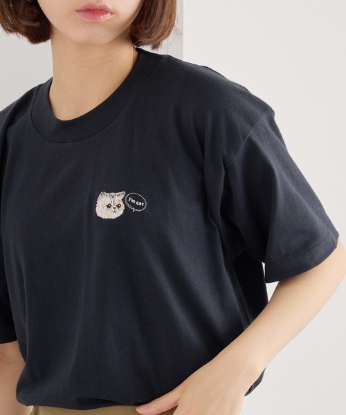 SETUP7（セットアップセブン）の「【I'm cat】ワンポイント猫刺繍Tシャツ ネコTシャツ（Tシャツ/カットソー・レディース・ホワイト/ホワイト系その他3/ブラック系1/ブラック系その他4/ホワイト系その他2/ホワイト系その他4/ブラック系その他3/ホワイト系1/ブラック/ブラック系その他2・S/M）」の7枚目の写真