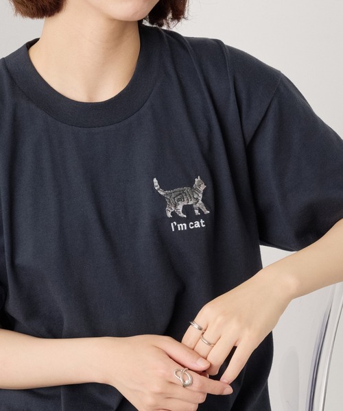 SETUP7（セットアップセブン）の「【I'm cat】ワンポイント猫刺繍Tシャツ ネコTシャツ（Tシャツ/カットソー・レディース・ホワイト/ホワイト系その他3/ブラック系1/ブラック系その他4/ホワイト系その他2/ホワイト系その他4/ブラック系その他3/ホワイト系1/ブラック/ブラック系その他2・S/M）」の8枚目の写真
