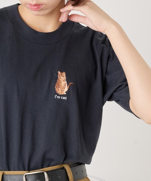 SETUP7（セットアップセブン）の「【I'm cat】ワンポイント猫刺繍Tシャツ ネコTシャツ（Tシャツ/カットソー・レディース・ホワイト/ホワイト系その他3/ブラック系1/ブラック系その他4/ホワイト系その他2/ホワイト系その他4/ブラック系その他3/ホワイト系1/ブラック/ブラック系その他2・S/M）」の9枚目の写真