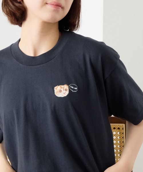 SETUP7（セットアップセブン）の「【I'm cat】ワンポイント猫刺繍Tシャツ ネコTシャツ（Tシャツ/カットソー・レディース・ホワイト/ホワイト系その他3/ブラック系1/ブラック系その他4/ホワイト系その他2/ホワイト系その他4/ブラック系その他3/ホワイト系1/ブラック/ブラック系その他2・S/M）」の6枚目の写真